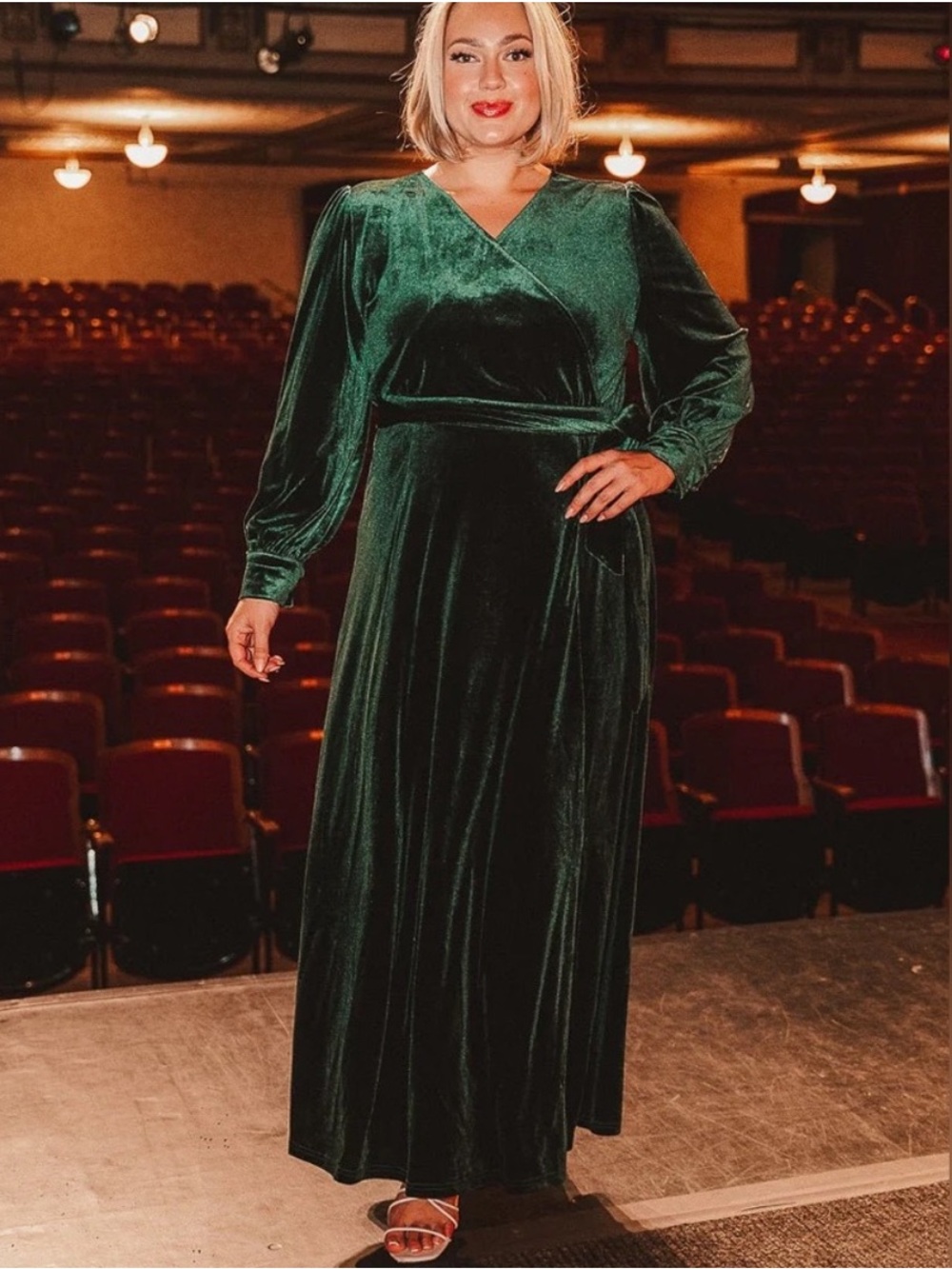 Ivy City Co Emerald Green Velvet Wrap Maxi Side Slit Long Sleeve Dress